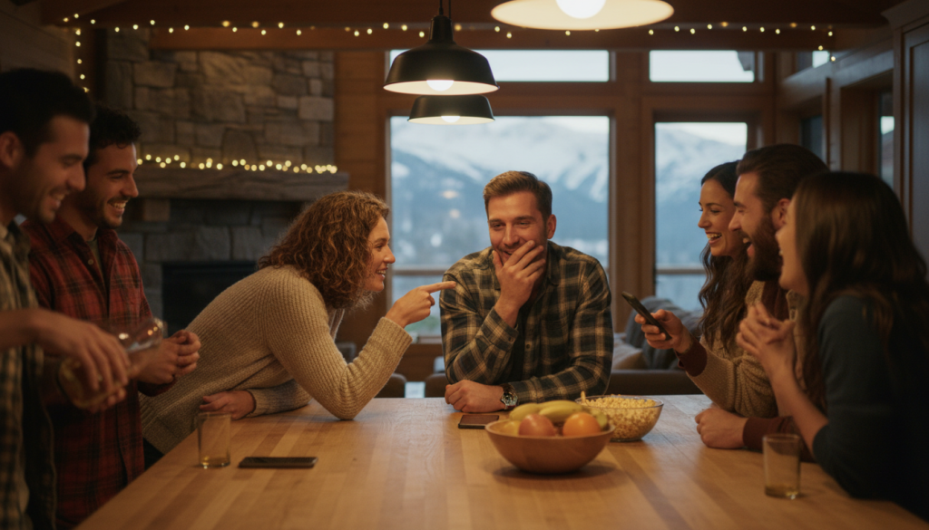 Friends having fun at the ski condo.